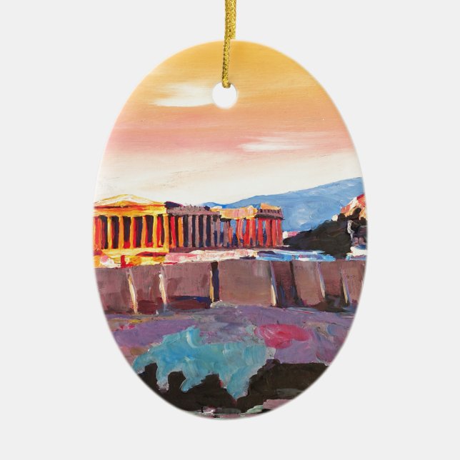 Athens Greece Acropolis At Sunset Ceramic Ornament (Front)