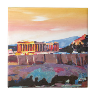 Athens Greece Acropolis At Sunset Tile