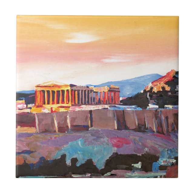 Athens Greece Acropolis At Sunset Tile (Front)
