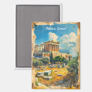 Athens Greece Acropolis Painting Magnet