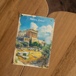 Athens Greece Acropolis Painting  Postcard
