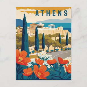 Athens Greece Acropolis Spring Flowers Travel Art Postcard