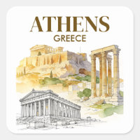 Athens Greece Acropolis Watercolor Sketch Custom