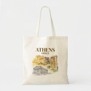 Athens Greece Acropolis Watercolor Sketch Custom Tote Bag