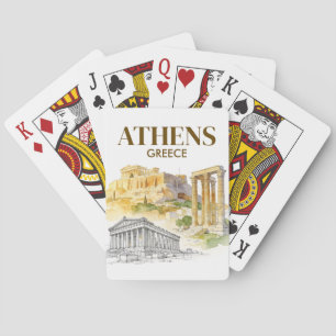 Athens Greece Acropolis Watercolor Sketch Travel Poker Cards