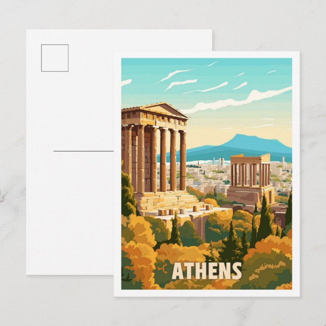 Athens Greece Art Vintage Travel Illustration Postcard (Front/Back)