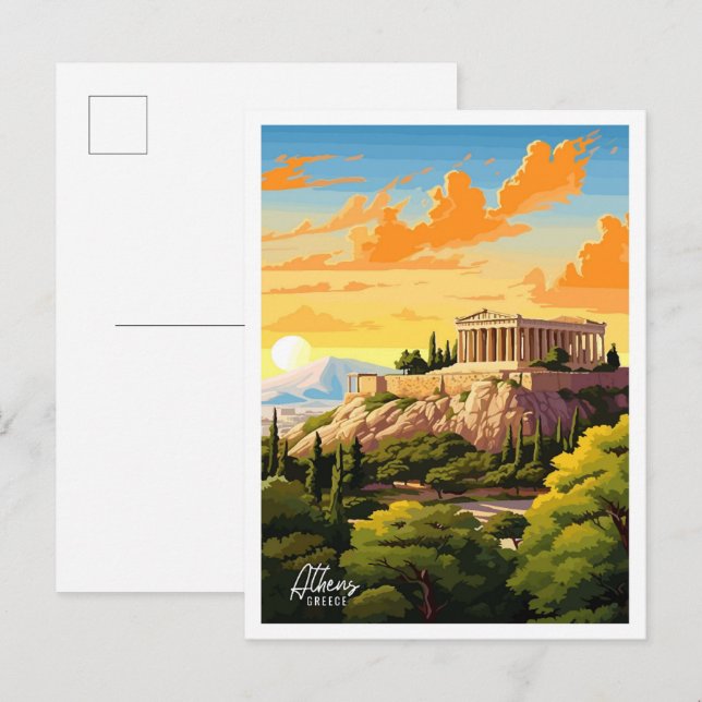 Athens Greece Art Vintage Travel Illustration Postcard (Front/Back)