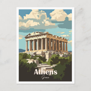 Athens Greece Artwork Travel Place illustration Postcard