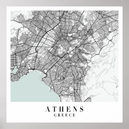 Athens Greece Blue Water Street Map Poster
