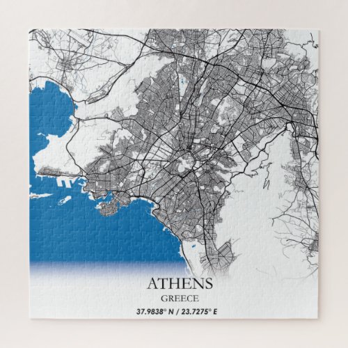 Athens Greece City Map Travel Simple Minimal Jigsaw Puzzle