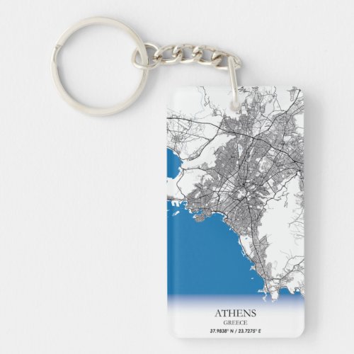 Athens Greece City Map Travel Simple Minimal Keychain
