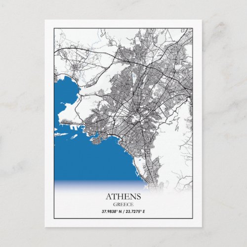 Athens Greece City Map Travel Simple Minimal Postcard