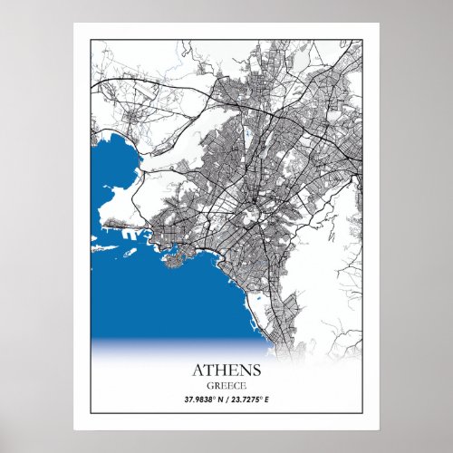 Athens Greece City Map Travel Simple Minimal Poster