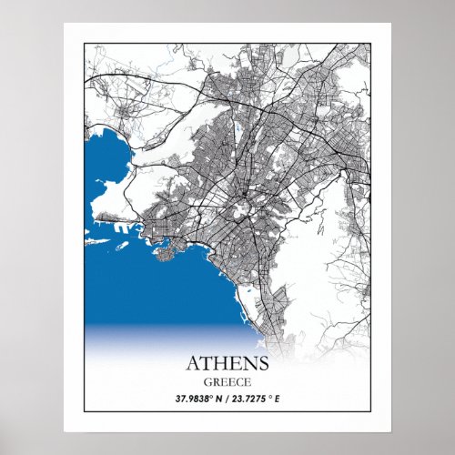 Athens Greece City Map Travel Simple Minimal Poster