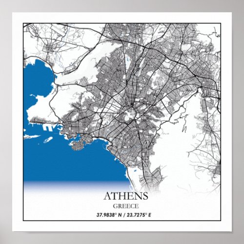 Athens Greece City Map Travel Simple Minimal Poster