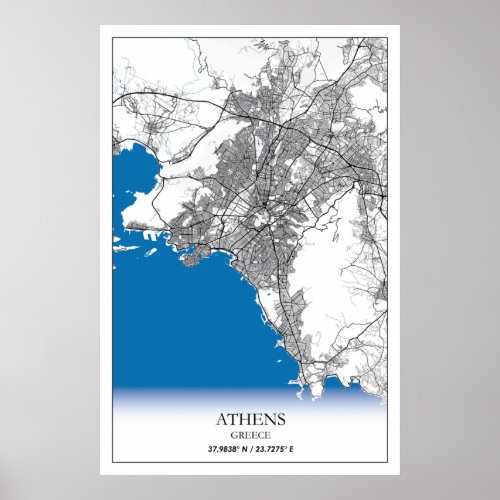 Athens Greece City Map Travel Simple Minimal Poster