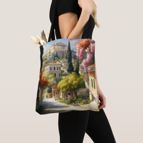 Athens Greece Digital Art Painting Style Tote Bag