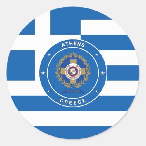 Athens Greece Emblem  Flag Classic Round Sticker