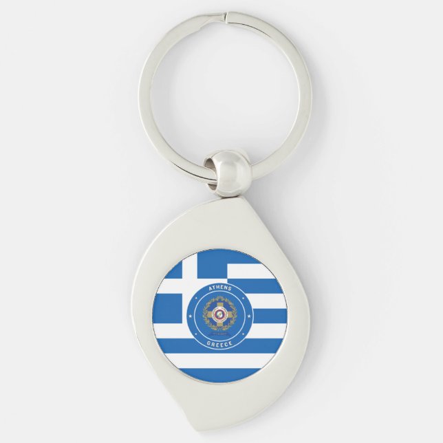 Athens, Greece Emblem & Flag Keychain (Front)