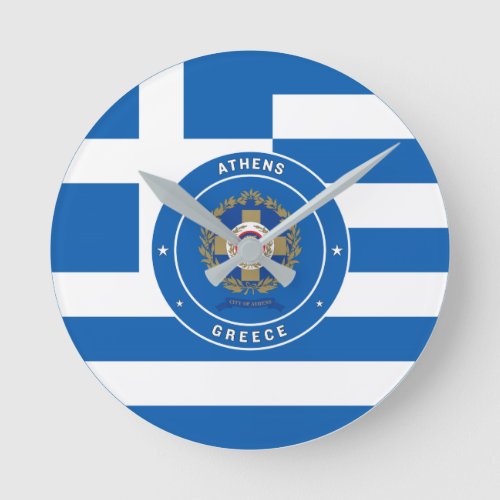 Athens Greece Emblem  Flag Round Clock