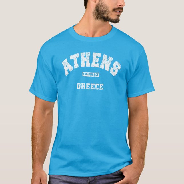 Athens, Greece Est. 1400 BCE Athletic Distressed T-Shirt (Front)