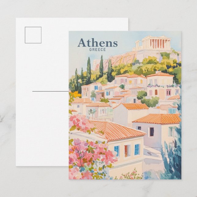 Athens Greece Gouache Paint Illustration Travel Postcard (Front/Back)