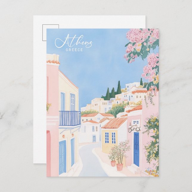 Athens Greece Gouache Paint Illustration Travel Postcard (Front/Back)