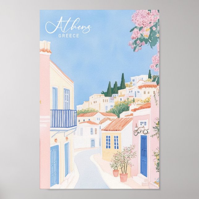 Athens Greece Gouache Paint Illustration Travel Poster (Front)