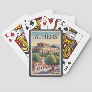Athens Greece Illustration Travel Art Vintage Poker Cards