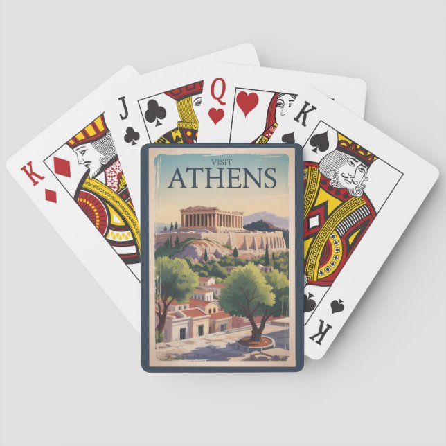 Athens Greece Illustration Travel Art Vintage Poker Cards (Back)