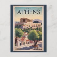 Athens Greece Illustration Travel Art Vintage