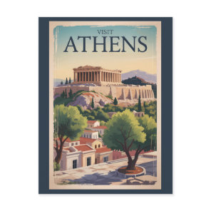 Athens Greece Illustration Travel Art Vintage Postcard