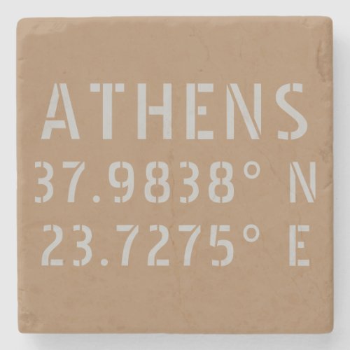 Athens Greece Latitude Longitude  Stone Coaster