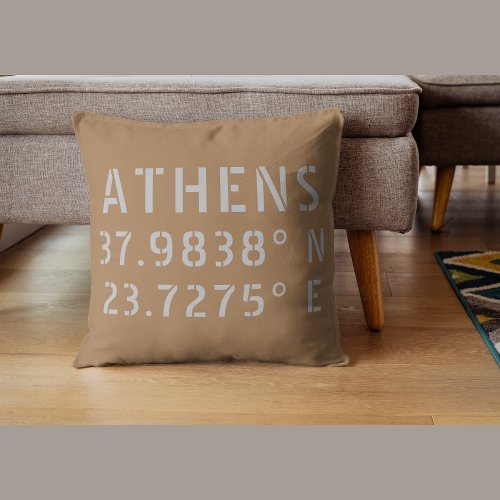 Athens Greece Latitude Longitude Throw Pillow