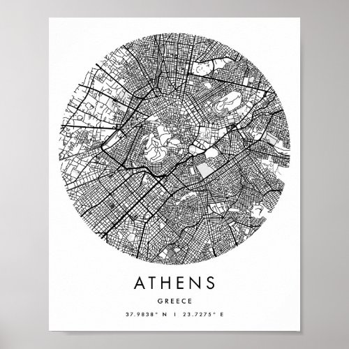 Athens Greece Minimal Modern Circle Street Map Poster
