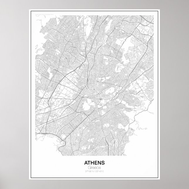 Athens, Greece Minimalist Map Poster (Style 2) (Front)