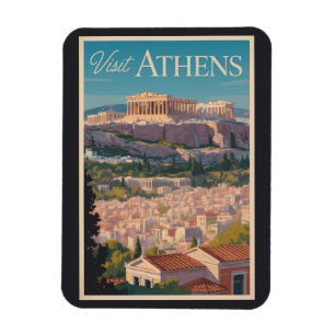 Athens Greece Parthenon Travel Art Vintage Magnet