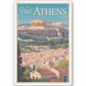 Athens Greece Parthenon Travel Art Vintage Sticker