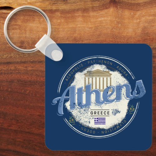 Athens Greece Retro Acropolis Vintage Souvenir Keychain