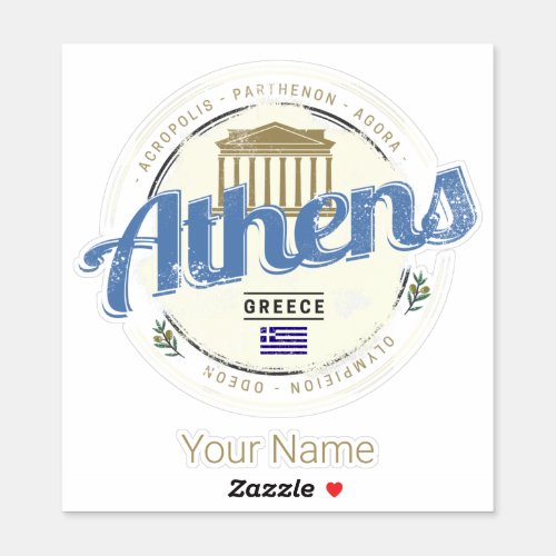 Athens Greece Retro Acropolis Vintage Souvenir Sticker