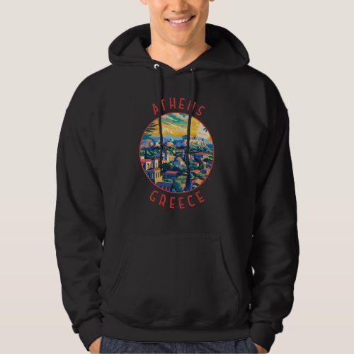 Athens Greece Retro Distressed Circle Hoodie