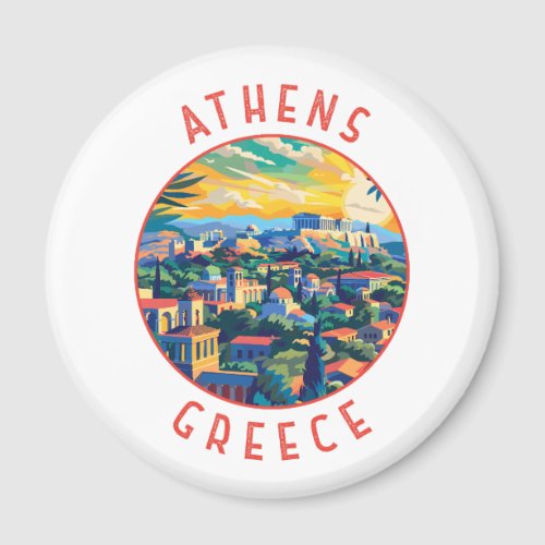 Athens Greece Retro Distressed Circle Magnet