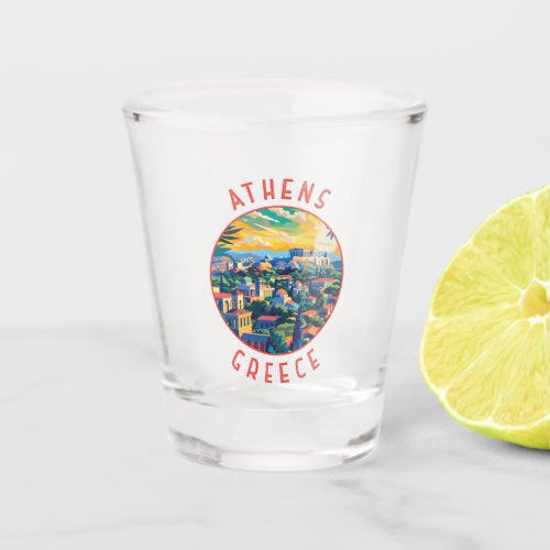 Athens Greece Retro Distressed Circle Shot Glass