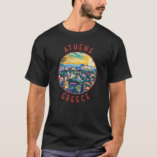 Athens Greece Retro Distressed Circle T_Shirt
