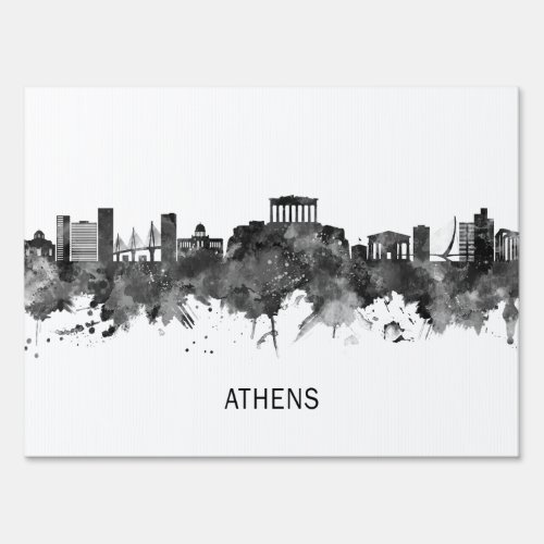 Athens Greece Skyline BW Sign