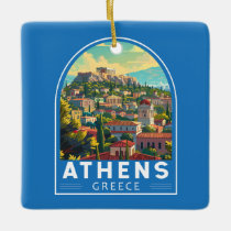 Athens Greece Travel Art Vintage Ceramic Ornament