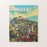Athens Greece Travel Art Vintage Jigsaw Puzzle<br><div class="desc">Athens retro vector travel design. The city is still dominated by 5th-century BC landmarks,  including the Acropolis,  a hilltop citadel topped with ancient buildings like the colonnaded Parthenon temple.</div>