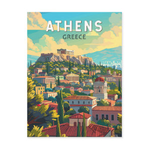 Athens Greece Travel Art Vintage Postcard