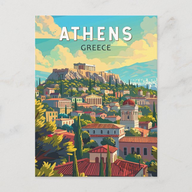 Athens Greece Travel Art Vintage Postcard (Front)