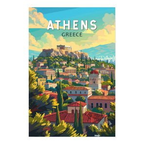 Athens Greece Travel Art Vintage Poster
